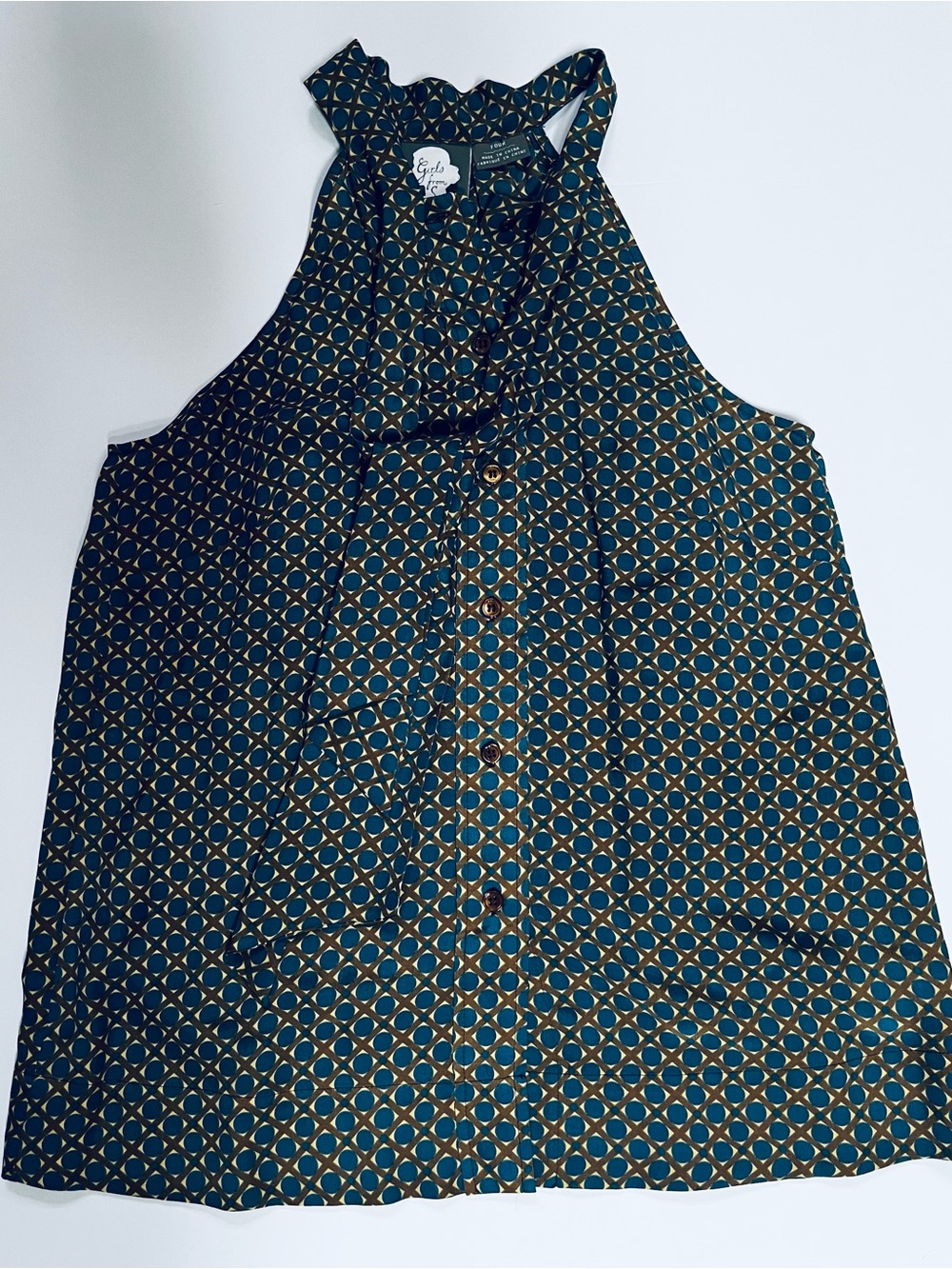 Girls From Savoy Silk Geometric Print Halter Neck Tie Blouse - Teal/Gold